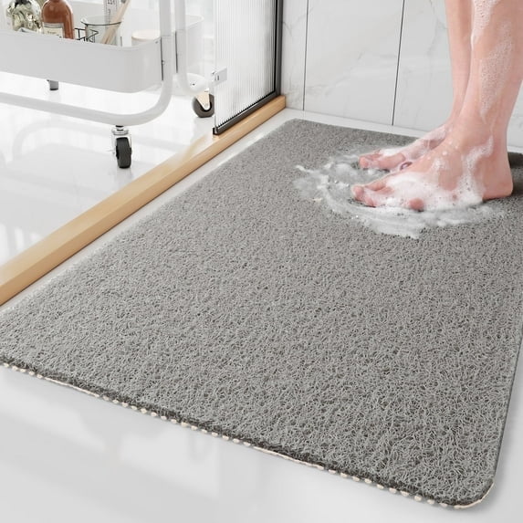 SIXHOME Non Slip Shower Mat 20"x32" PVC Loofah Shower Mats for Bathtub Quick Drying Shower Floor Mat with Comfortable Textured Surface Easy Cleaning Shower Mat for Shower Stall Gray