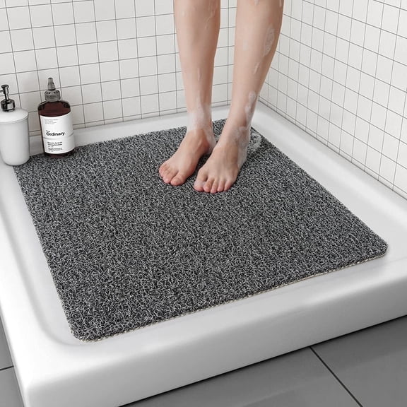 SIXHOME Non Slip Shower Mat for Shower Stall 24"x24" Square PVC Loofah Shower Stall Mat Quick Drying Shower Floor Mat with Comfortable Textured Surface Easy Cleaning Black