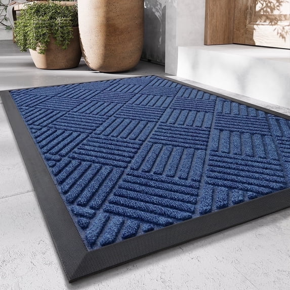 SIXHOME Outdoor Mat Non Slip Doormat 17"x30" Front Door Mat Outside Absorbent Rubber Welcome Mat Low Profile Dirt Trapper Indoor Outdoor Doormat Thicken Crosshatch Entryway Rug Floor Mat Light Blue