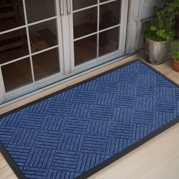 SIXHOME Outdoor Mat Non Slip Doormat 24"x47" Front Door Mat Outside Absorbent Rubber Welcome Mat Low Profile Dirt Trapper Indoor Outdoor Doormat Thicken Crosshatch Entryway Rug Floor Mat Light Blue