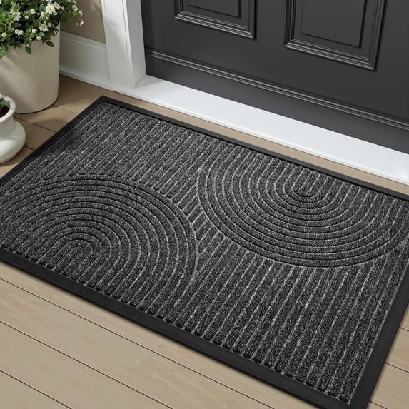 SIXHOME Outdoor Mat 17"x30" Non Slip Front Door Mat Outside Absorbent Rubber Welcome Mat Low Profile Dirt Trapper Indoor Outdoor Doormat Boho Arch Door Mat Outside Thick Entryway Rug Gray