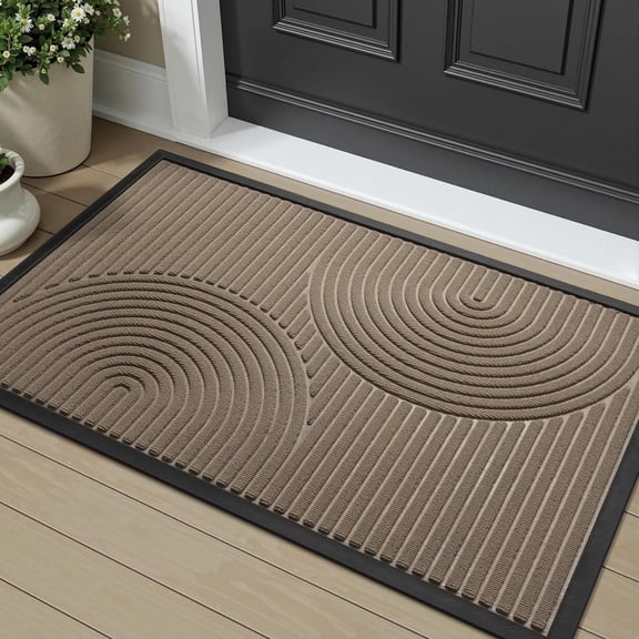 SIXHOME Outdoor Mat 17"x30" Non Slip Front Door Mat Outside Absorbent Rubber Welcome Mat Low Profile Dirt Trapper Indoor Outdoor Doormat Boho Arch Door Mat Outside Thick Entryway Rug Beige