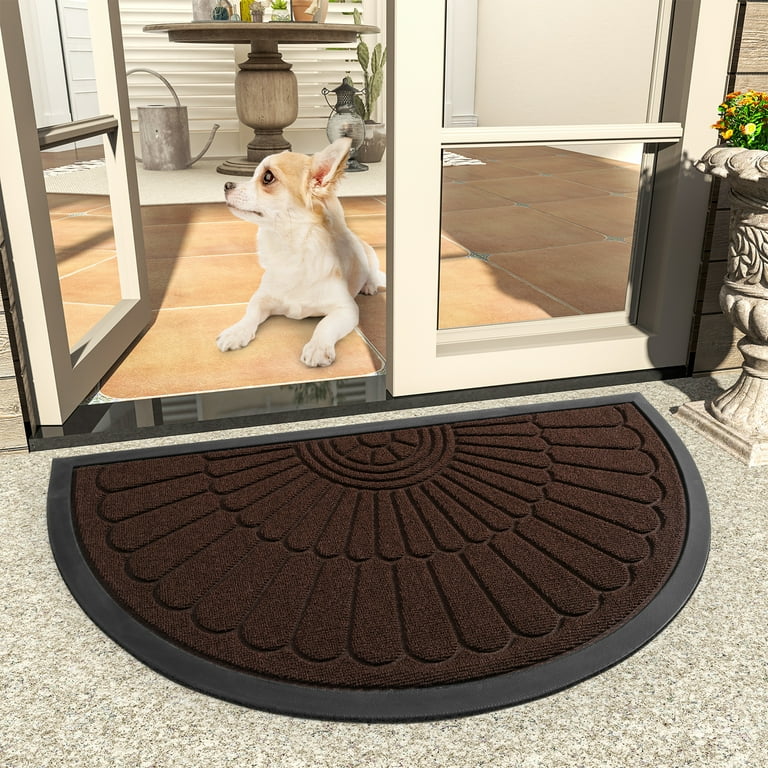 SIXHOME Outdoor Mat 17x30 Non Slip Rubber Front Door Mat for Entrance  Outside Welcome Mat Low Profile Dirt Trapper Half Round Doormat Entry Rug