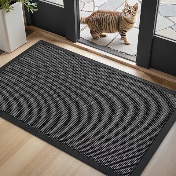 SIXHOME Outdoor Mat 35"x59" Front Door Mat Non Slip Rubber Doormat Low Profile Welcome Mat for Outside Absorbent Dirt Trapper Outdoor Doormat with Elastic Mesh Surface Heavy Duty Floor Mat Gray