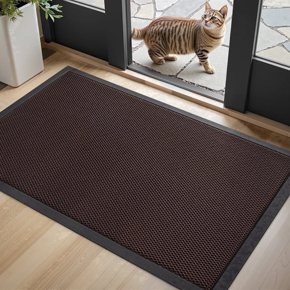 SIXHOME Outdoor Mat 35"x59" Front Door Mat Non Slip Rubber Doormat Low Profile Welcome Mat for Outside Absorbent Dirt Trapper Outdoor Doormat with Elastic Mesh Surface Heavy Duty Floor Mat Brown