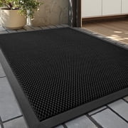 SIXHOME Outdoor Mat 17"x30" Front Door Mat Non Slip Rubber Doormat Low Profile Welcome Mat for Outside Absorbent Dirt Trapper Outdoor Doormat with Elastic Mesh Surface Heavy Duty Floor Mat Black