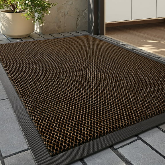 SIXHOME Outdoor Mat 17"x30" Front Door Mat Non Slip Rubber Doormat Low Profile Welcome Mat for Outside Absorbent Dirt Trapper Outdoor Doormat with Elastic Mesh Surface Heavy Duty Floor Mat Brown