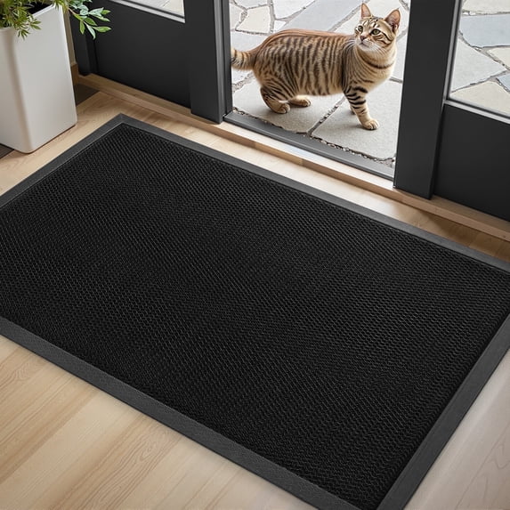 SIXHOME Outdoor Mat 32"x47" Front Door Mat Non Slip Rubber Doormat Low Profile Welcome Mat for Outside Absorbent Dirt Trapper Outdoor Doormat with Elastic Mesh Surface Heavy Duty Floor Mat Black