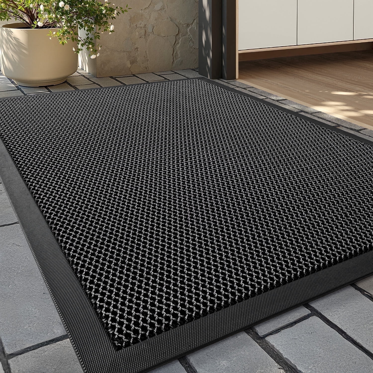 SIXHOME Outdoor Mat 17"x30" Front Door Mat Non Slip Rubber Doormat Low Profile Welcome Mat for Outside Absorbent Dirt Trapper Outdoor Doormat with Elastic Mesh Surface Heavy Duty Floor Mat Gray
