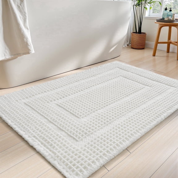 SIXHOME Waffle Bath Mat for Bathroom, Soft Plush Absorbent Non Slip Bathroom Rug, Quick Dry Machine Washable Bath Mat with Rubber Backing, Boho Tassel Floor Rug, 18"x30" Bleach