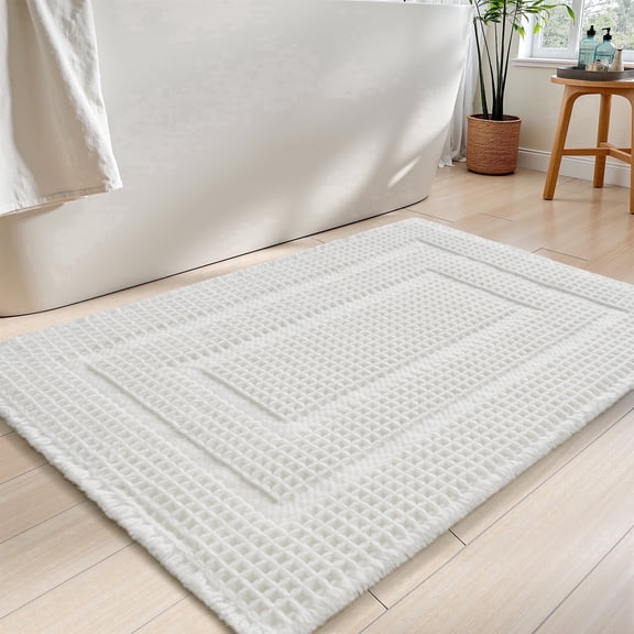 SIXHOME Waffle Bath Mat for Bathroom, Soft Absorbent Non Slip Bathroom Rug with Rubber Backing, Machine Washable, Boho Tassel, 18"x30" Bleach