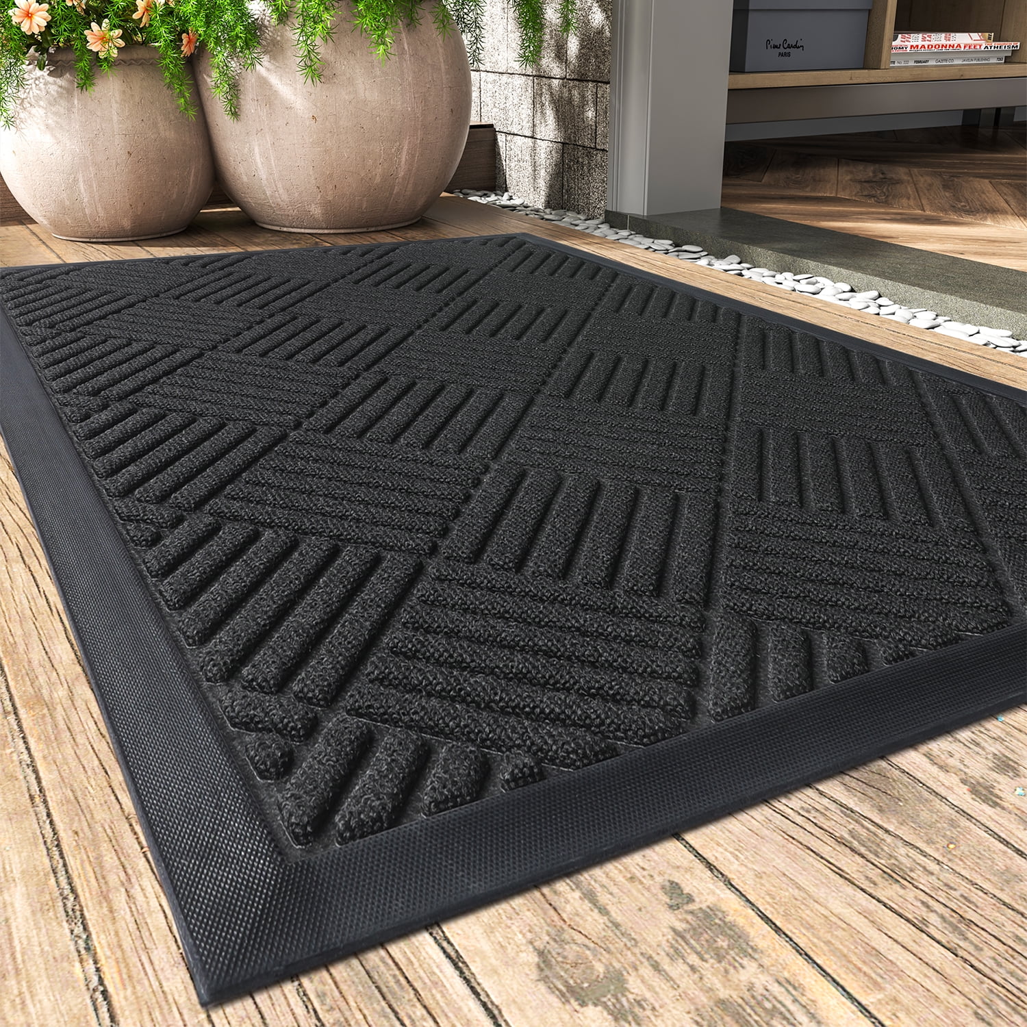 Entrance Rug for Front Door 20 x 31 Inch Indoor Outdoor Mats Half Moon Rug  Dirt Trapper with Non Slip Rubber Backing, Machine Washable Front Door Mat  for Inside Entryway 
