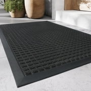 SIXHOME Outdoor Mat Non Slip Doormat 17x30 Front Door Mat Outside Absorbent Rubber Welcome Mat Low Profile Dirt Trapper Indoor Outdoor Doormat Thicken Checker Entryway Rug Floor Mat Black