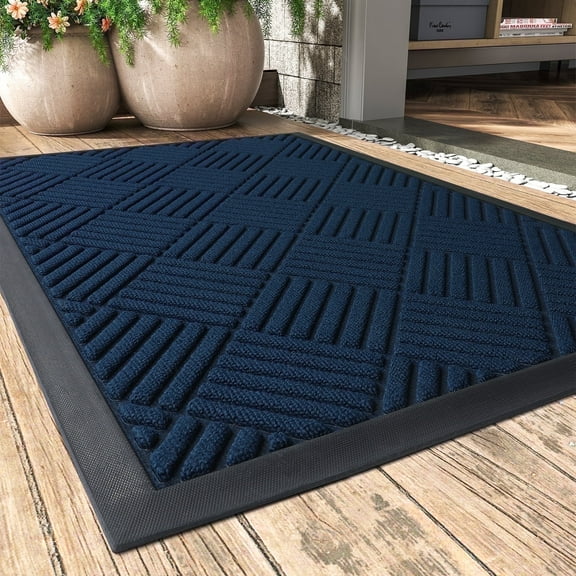 SIXHOME Outdoor Mat Non Slip Doormat 17"x30" Front Door Mat Outside Absorbent Rubber Welcome Mat Low Profile Dirt Trapper Indoor Outdoor Doormat Thicken Crosshatch Entryway Rug Floor Mat Blue