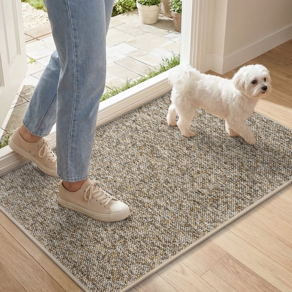 SIXHOME Door Mats for Inside 17"x30" Non Slip Rubber Welcome Mat for Inside Low-Profile Dirt Trapper Indoor Door Mats for Entryway Soft Absorbent Washable Entry Rug Floor Mats Modern Doormat Brown