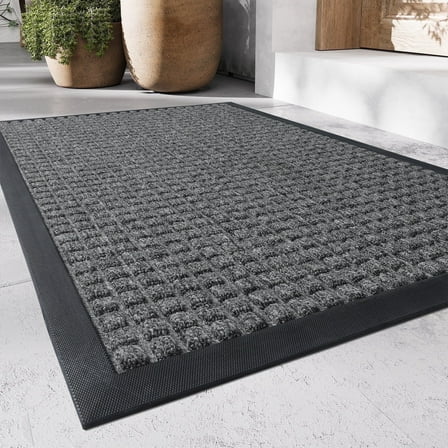 SIXHOME Outdoor Mat Non Slip Doormat 17"x30" Front Door Mat Outside Absorbent Rubber Welcome Mat Low Profile Dirt Trapper Indoor Outdoor Doormat Thicken Checker Entryway Rug Floor Mat Gray