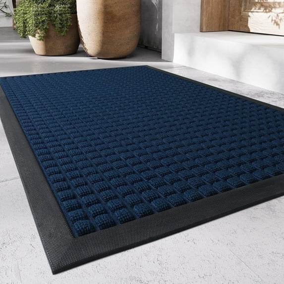 SIXHOME Outdoor Mat Non Slip Doormat 17"x30" Front Door Mat Outside Absorbent Rubber Welcome Mat Low Profile Dirt Trapper Indoor Outdoor Doormat Thicken Checker Entryway Rug Floor Mat Blue