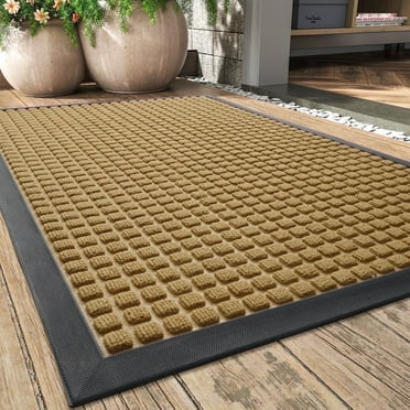 SIXHOME Outdoor Mat Non Slip Doormat 17"x30" Front Door Mat Outside Absorbent Rubber Welcome Mat Low Profile Dirt Trapper Indoor Outdoor Doormat Thicken Checker Entryway Rug Floor Mat Yellow