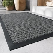 SIXHOME Outdoor Mat Non Slip Doormat 17"x30" Front Door Mat Outside Absorbent Rubber Welcome Mat Low Profile Dirt Trapper Indoor Outdoor Doormat Thicken Checker Entryway Rug Floor Mat Gray