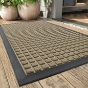 SIXHOME Outdoor Mat Non Slip Doormat 17"x30" Front Door Mat Outside Absorbent Rubber Welcome Mat Low Profile Dirt Trapper Indoor Outdoor Doormat Thicken Checker Entryway Rug Floor Mat Beige