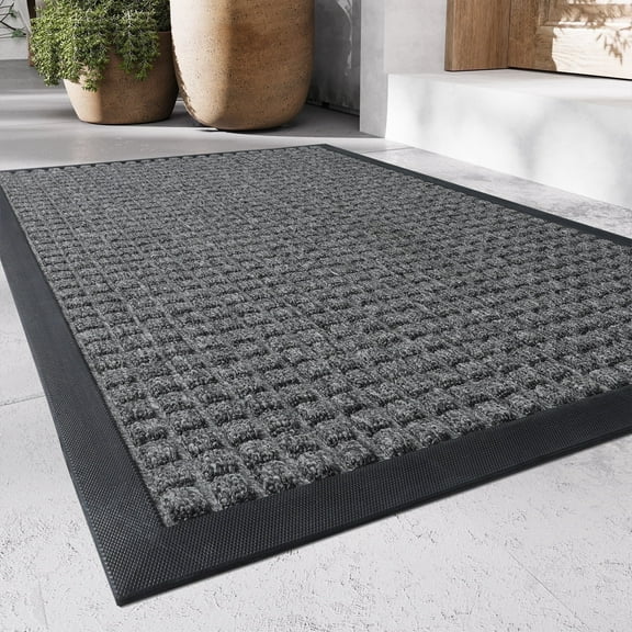 SIXHOME Outdoor Mat Non Slip Doormat 24"x35.5" Front Door Mat Outside Absorbent Rubber Welcome Mat Low Profile Dirt Trapper Indoor Outdoor Doormat Thicken Checker Entryway Rug Floor Mat Gray