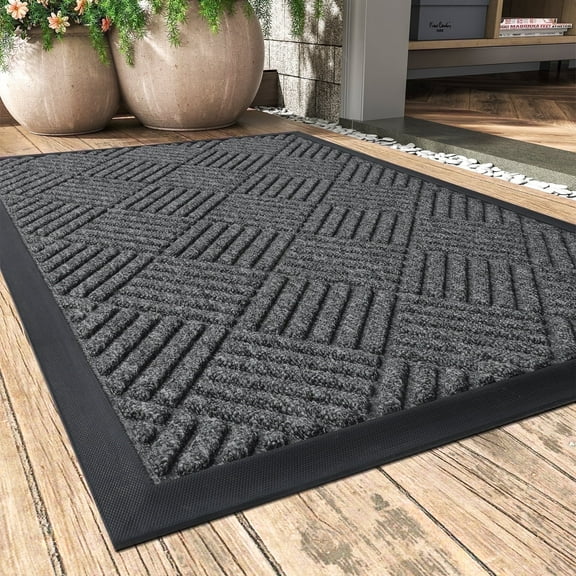 SIXHOME Outdoor Mat Non Slip Doormat 24"x35" Front Door Mat Outside Absorbent Rubber Welcome Mat Low Profile Dirt Trapper Indoor Outdoor Doormat Thicken Crosshatch Entryway Rug Floor Mat Gray