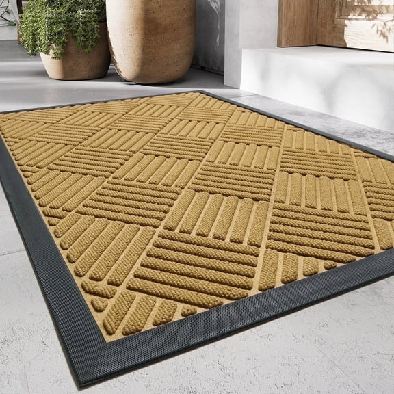 SIXHOME Outdoor Mat Non Slip Doormat 24"x35" Front Door Mat Outside Absorbent Rubber Welcome Mat Low Profile Dirt Trapper Indoor Outdoor Doormat Thicken Crosshatch Entryway Rug Floor Mat Yellow