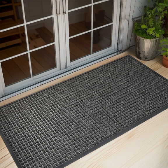 SIXHOME Outdoor Mat Non Slip Doormat 24"x47" Front Door Mat Outside Absorbent Rubber Welcome Mat Low Profile Dirt Trapper Indoor Outdoor Doormat Thicken Checker Entryway Rug Floor Mat Gray