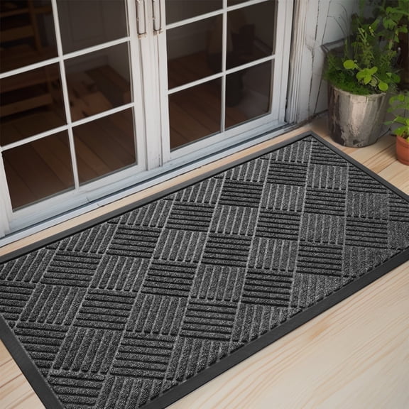 SIXHOME Outdoor Mat Non Slip Doormat 24"x47" Front Door Mat Outside Absorbent Rubber Welcome Mat Low Profile Dirt Trapper Indoor Outdoor Doormat Thicken Crosshatch Entryway Rug Floor Mat Gray
