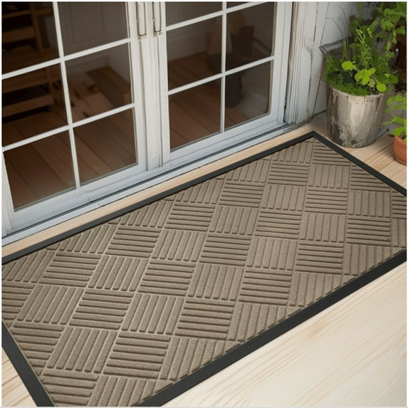SIXHOME Outdoor Mat Non Slip Doormat 24"x47" Front Door Mat Outside Absorbent Rubber Welcome Mat Low Profile Dirt Trapper Indoor Outdoor Doormat Thicken Crosshatch Entryway Rug Floor Mat Beige