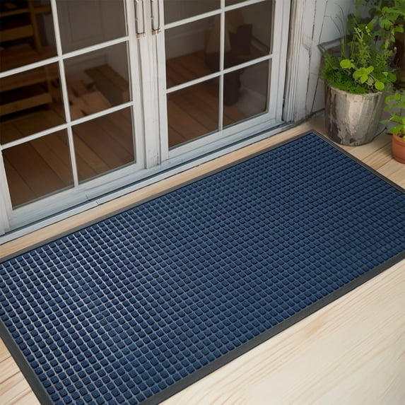 SIXHOME Outdoor Mat Non Slip Doormat 24"x47" Front Door Mat Outside Absorbent Rubber Welcome Mat Low Profile Dirt Trapper Indoor Outdoor Doormat Thicken Checker Entryway Rug Floor Mat Blue