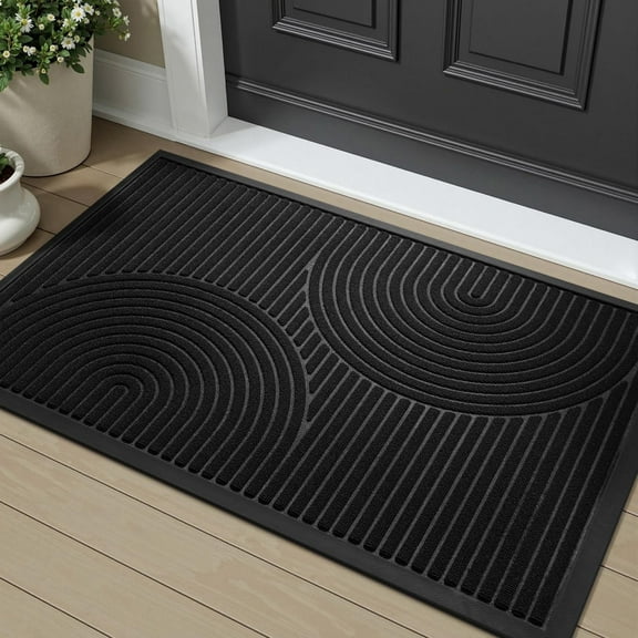 SIXHOME Outdoor Mat 35"x59" Non Slip Front Door Mat Outside Absorbent Rubber Welcome Mat Low Profile Dirt Trapper Indoor Outdoor Doormat Boho Arch Door Mat Outside Thick Entryway Rug Black