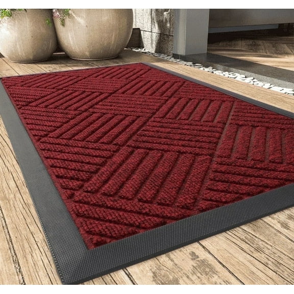 SIXHOME Outdoor Mat Non Slip Doormat 32"x47" Front Door Mat Outside Absorbent Rubber Welcome Mat Low Profile Dirt Trapper Indoor Outdoor Doormat Thicken Crosshatch Entryway Rug Floor Mat Red