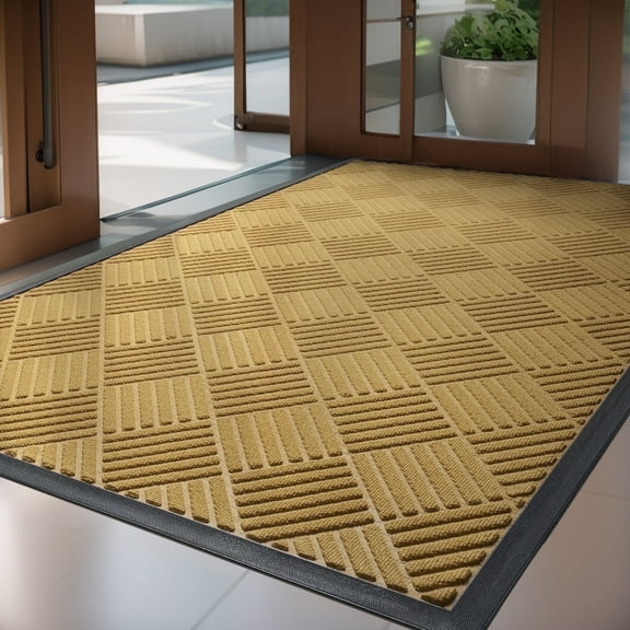 SIXHOME Outdoor Mat Non Slip Doormat 32"x47" Front Door Mat Outside Absorbent Rubber Welcome Mat Low Profile Dirt Trapper Indoor Outdoor Doormat Thicken Crosshatch Entryway Rug Floor Mat Yellow