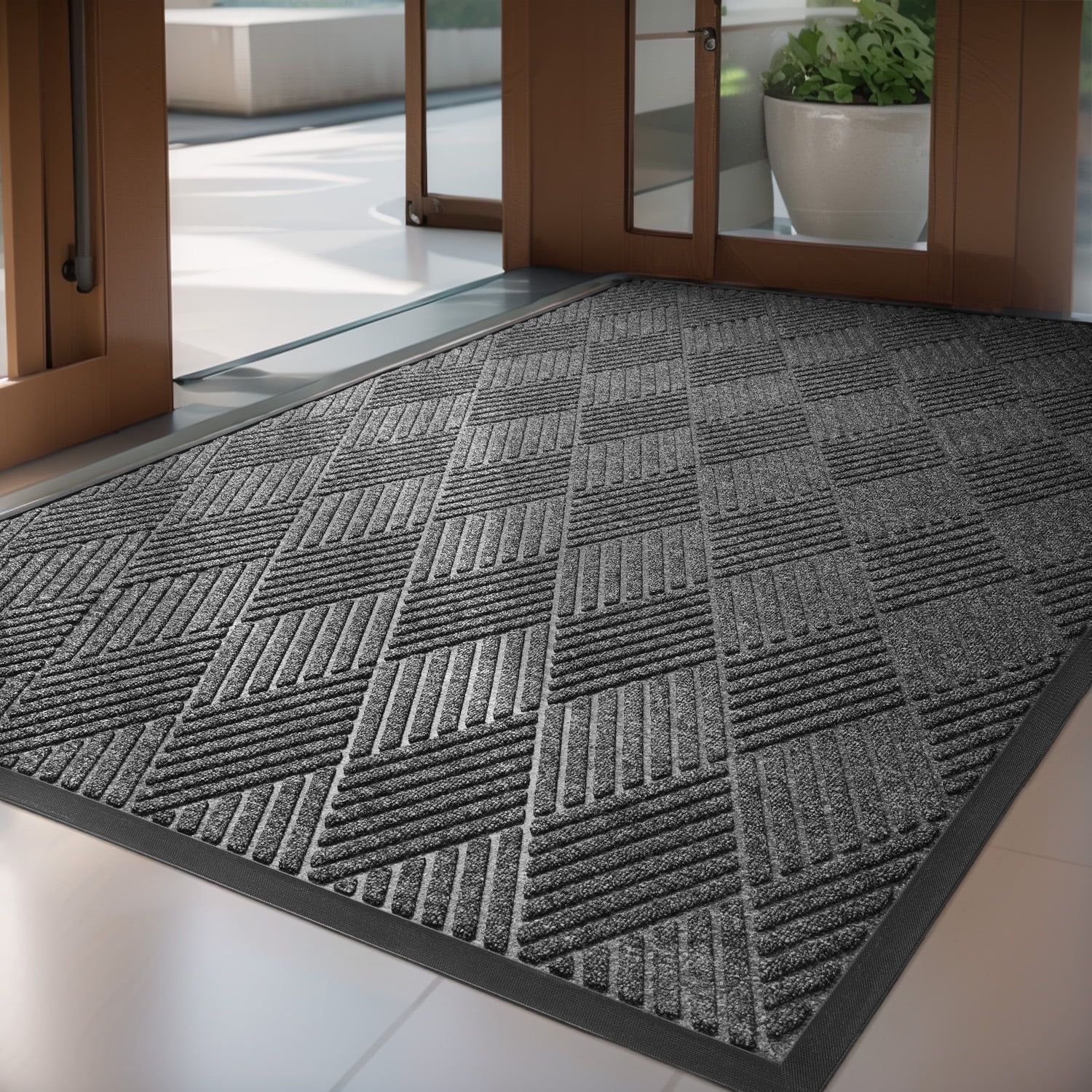 SIXHOME Outdoor Mat Non Slip Doormat 32"x47" Front Door Mat Outside Absorbent Rubber Welcome Mat Low Profile Dirt Trapper Indoor Outdoor Doormat Thicken Crosshatch Entryway Rug Floor Mat Gray