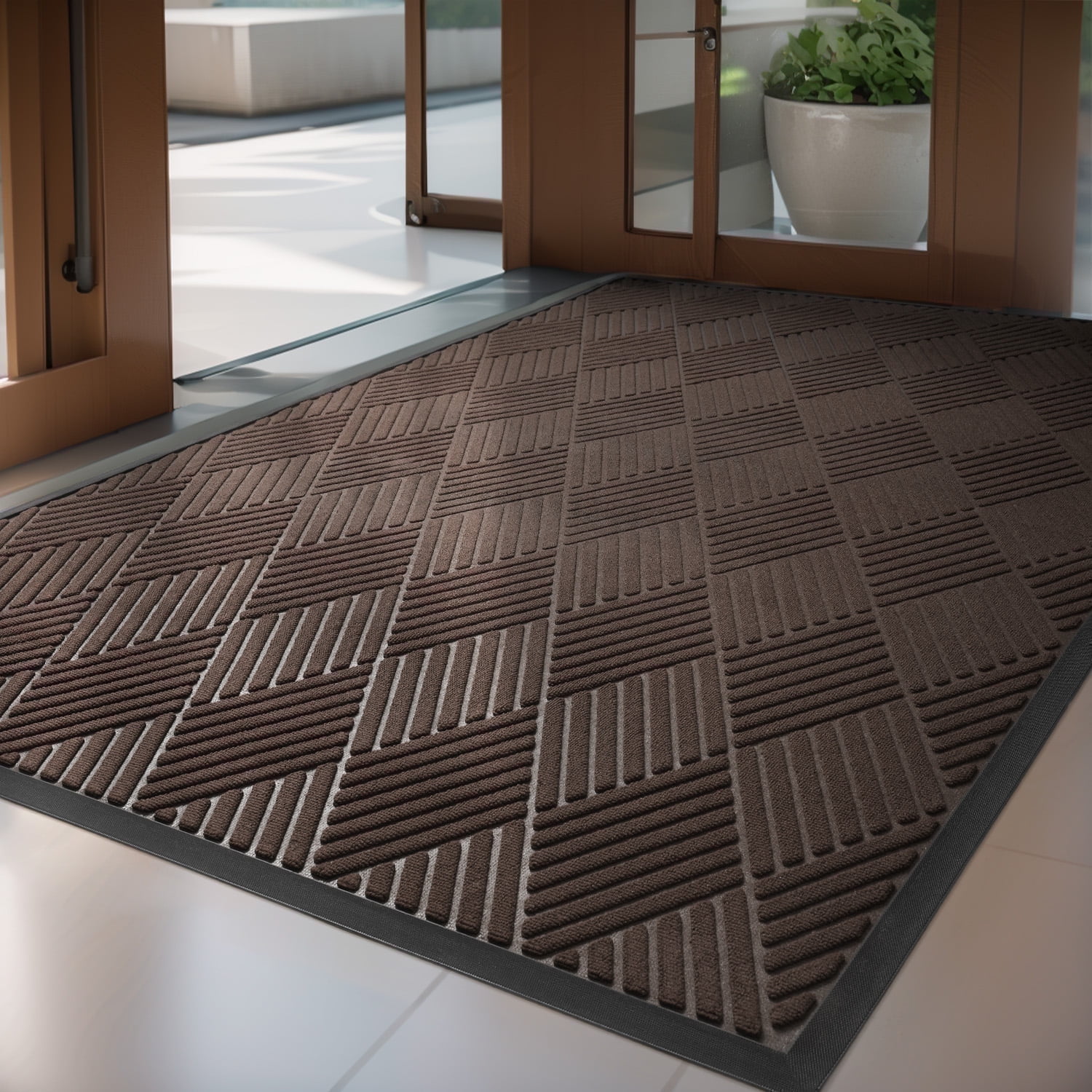 SIXHOME Outdoor Mat Non Slip Doormat 35"x59" Front Door Mat Outside Absorbent Rubber Welcome Mat Low Profile Dirt Trapper Indoor Outdoor Doormat Thicken Crosshatch Entryway Rug Floor Mat Brown - Walmart.com