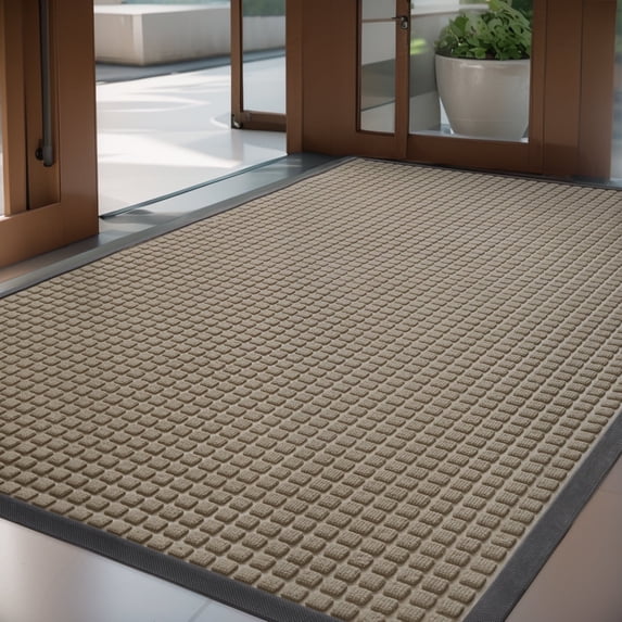 SIXHOME Outdoor Mat Non Slip Doormat 35"x59" Front Door Mat Outside Absorbent Rubber Welcome Mat Low Profile Dirt Trapper Indoor Outdoor Doormat Thicken Checker Entryway Rug Floor Mat Beige