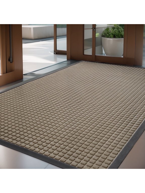 Outdoor Mat Non Slip Doormat 35"x59" Front Door Mat Outside Absorbent Rubber Welcome Mat Low Profile Dirt Trapper Indoor Outdoor Doormat Thicken Checker Entryway Rug Floor Mat Beige