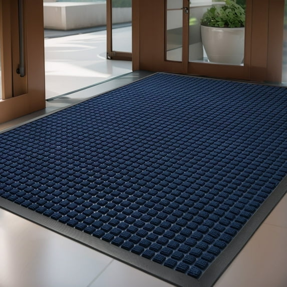 SIXHOME Outdoor Mat Non Slip Doormat 48"x71" Front Door Mat Outside Absorbent Rubber Welcome Mat Low Profile Dirt Trapper Indoor Outdoor Doormat Thicken Checker Entryway Rug Floor Mat Blue