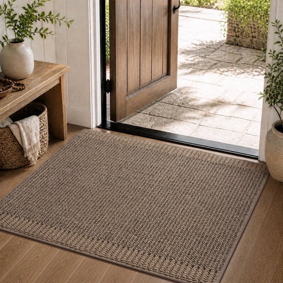 SIXHOME Door Mat 17"x30" Welcome Mat Non-Slip Absorbent Dirt Trapper Doormat Low Profile Floor Mat Indoor Outdoor Entryway Rug for Front Door Easy Clean Durable Neutral Home Decor Brown