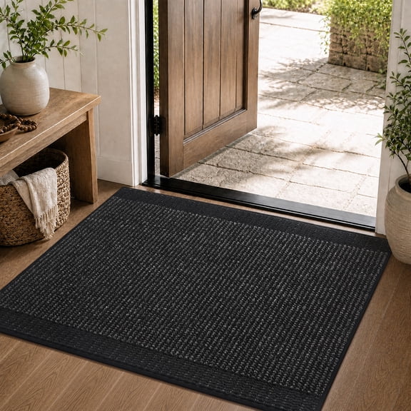 SIXHOME Door Mat 17"x30" Welcome Mat Non-Slip Absorbent Dirt Trapper Doormat Low Profile Floor Mat Indoor Outdoor Entryway Rug for Front Door Easy Clean Durable Neutral Home Decor Black