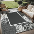 thumbnail image 1 of SIXHOME Outdoor Rug 10'x14' Waterproof Reversible Patio Rug Floral Border Plastic Straw Indoor Outdoor Rug for RV Camping Garden Picnic Beach Deck Backyard Porch Decor Dark Grey and White, 1 of 7