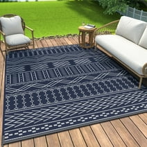 SIXHOME Outdoor Rug 5'x8' Waterproof Patio Rug Reversible Indoor Outdoor Rug Lightweight Plastic Straw Rug for RV Camping Deck Balcony Boho Porch Decor Blue and White
