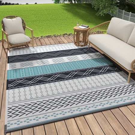 SIXHOME Outdoor Rug 5'x8' Waterproof Patio Rug Colorful Reversible Indoor Outdoor Rug Lightweight Plastic Straw Rug for RV Camping Deck Balcony Boho Porch Decor Colorful and Blue price history and forecast - SIXHOME PPG-DXY-TEAL&GREY-069