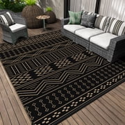 SIXHOME Outdoor Rug 5'x8' Waterproof Patio Rug Reversible Indoor Outdoor Rug Lightweight Plastic Straw Rug for RV Camping Deck Balcony Boho Porch Decor Black and Brown