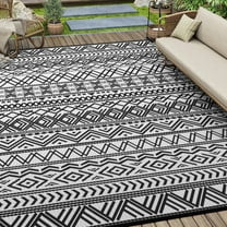 SIXHOME Outdoor Rug 5'x8' Waterproof Reversible Patio Rug Boho Geometric Indoor Outdoor Rugs Lightweight Plastic Straw Ourdoor Carpet for RV Camping Deck Balcony Modern Porch Decor Black and White