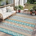 thumbnail image 1 of SIXHOME Outdoor Rug 5'x8' Waterproof Reversible Patio Rug Boho Geometric Indoor Outdoor Rugs Lightweight Plastic Straw Ourdoor Carpet for RV Camping Deck Balcony Modern Porch Decor Gray and Teal, 1 of 7