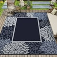 thumbnail image 1 of SIXHOME Outdoor Rug 5'x8' Waterproof Reversible Patio Rug Floral Border Plastic Straw Indoor Outdoor Rug for RV Camping Garden Picnic Beach Deck Backyard Porch Decor Blue and Gray, 1 of 7