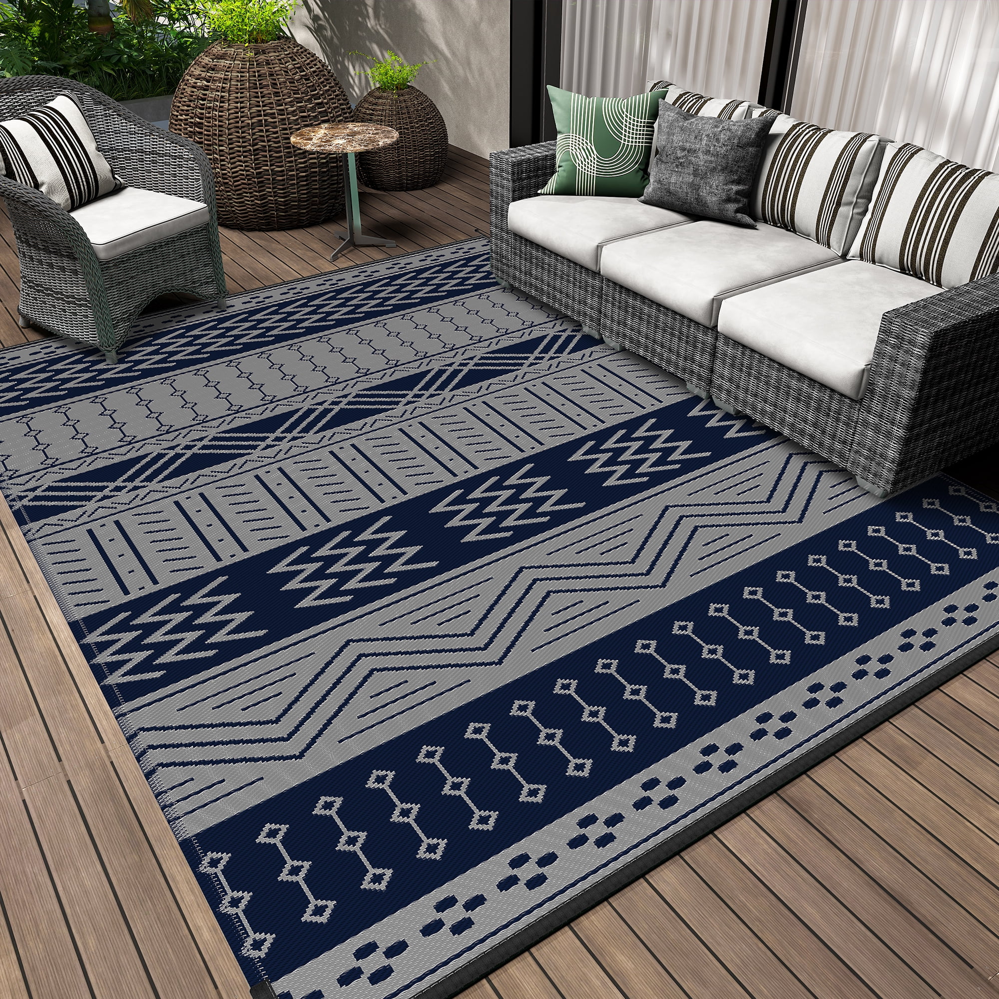 SIXHOME Outdoor Rug 6'x9' Waterproof Patio Rug Reversible Indoor ...
