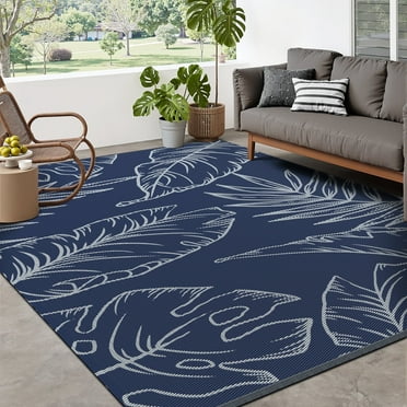 Alise Rugs Exo Coastal Striped Border Indoor/ Outdoor Area Rug Navy ...